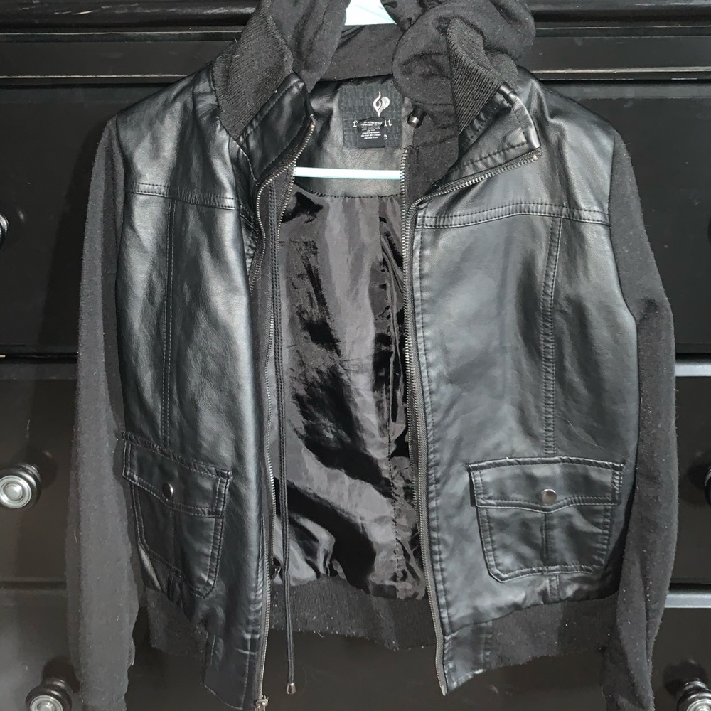 Girls Hooded Leather Jacket